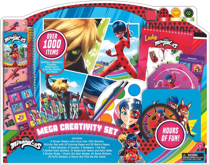 Miraculous Mega Art Set for Kids - Drawing & Painting Kit with Art Pad, Coloring Utensils, Brushes, Stickers, Stampers, Punch-Out Hanger, and Game Creative Craft Supplies for Girls & Ages 5 and up