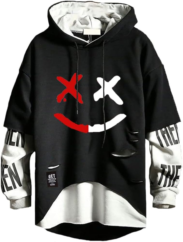 Mens Hoodie Fashion Pullover Letter Print Tracksuit Techwear Casual Coat Hip-Hop Sweatshirt