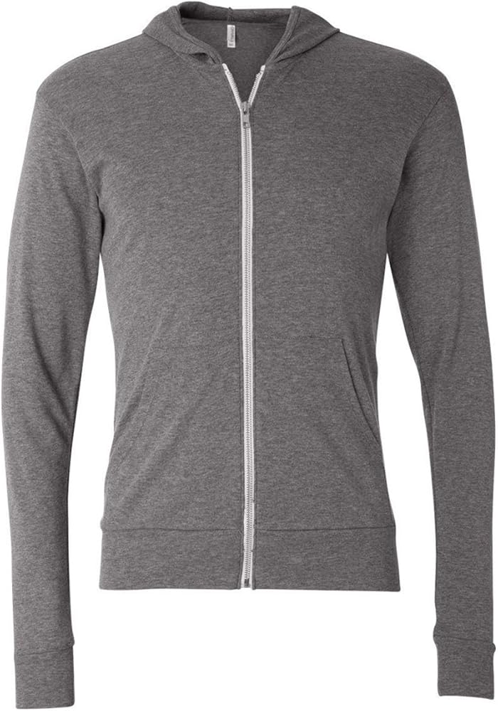 Bella Canvas Men's Full Zip Lightweight Fleece Hoodie, Grey Triblend, Medium