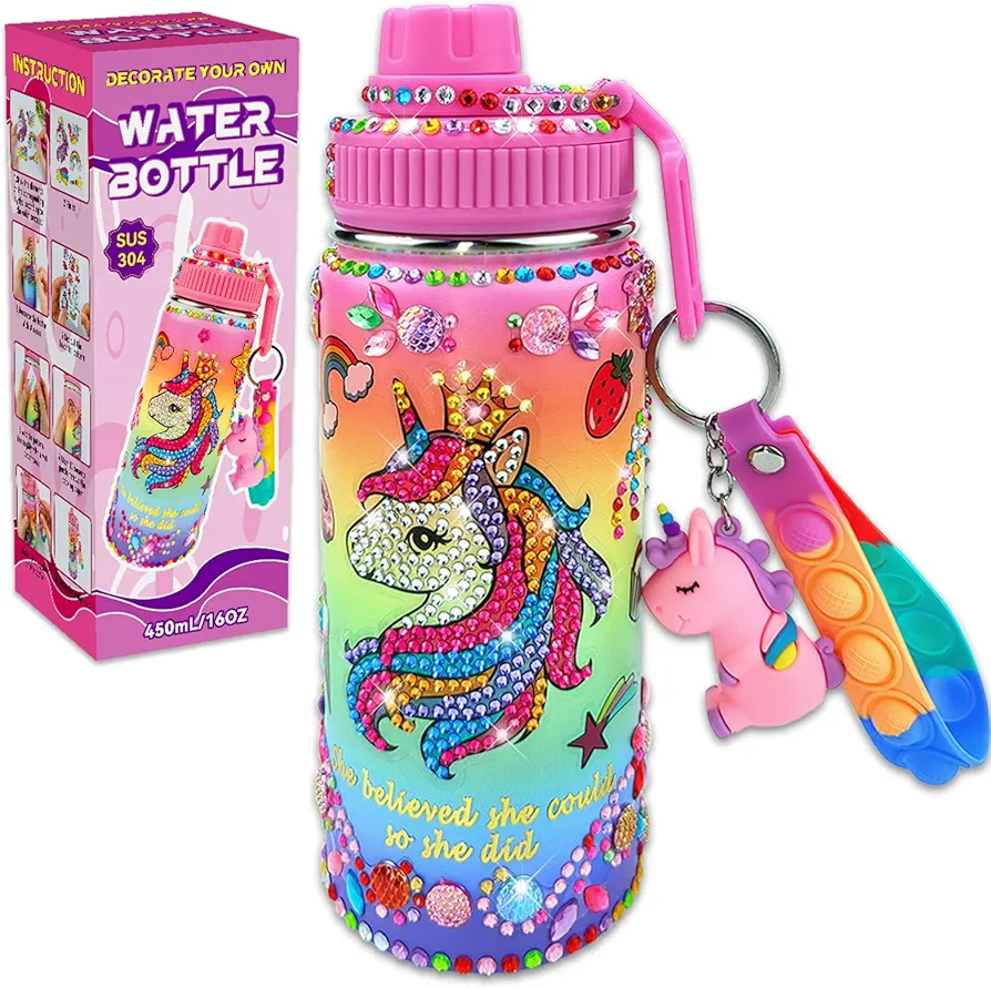 7july Decorate Your Own Water Bottle Kits for Girls Age 4-6-8-10 (Stainless Steel),Unicorn Themed Painting Crafts,Fun Arts and Crafts Gifts Toys for Girls Birthday Christmas