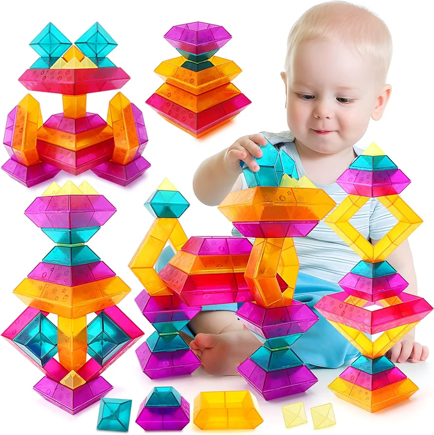 Montessori Toys for Toddlers 2 3 4 5 6 Year Old | Pyramid Stacking Blocks Toys for Boys Girls | 30 Pcs Building Blocks for Toddlers | STEM Preschool Educational Toy Gifts for Toddlers Kids Age 2-4 3-5