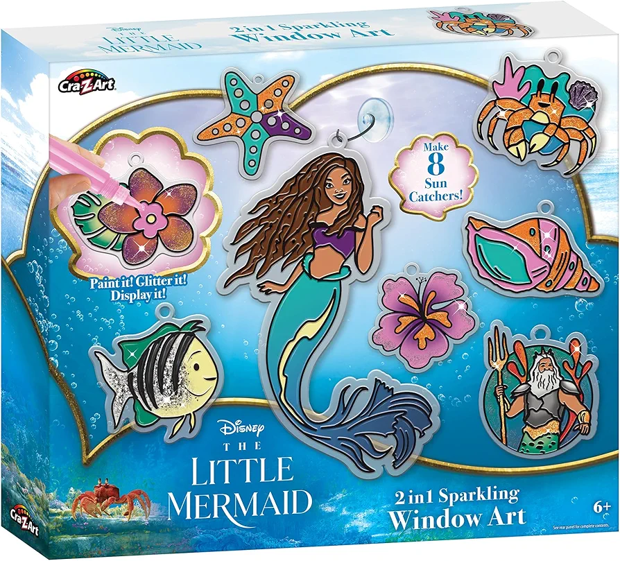 Disney The Little Mermaid 2-in 1 Sparkling Window Art Kit Makes 8 Sparkling Sun Catchers and Window Stickers, Ages 6 and Up