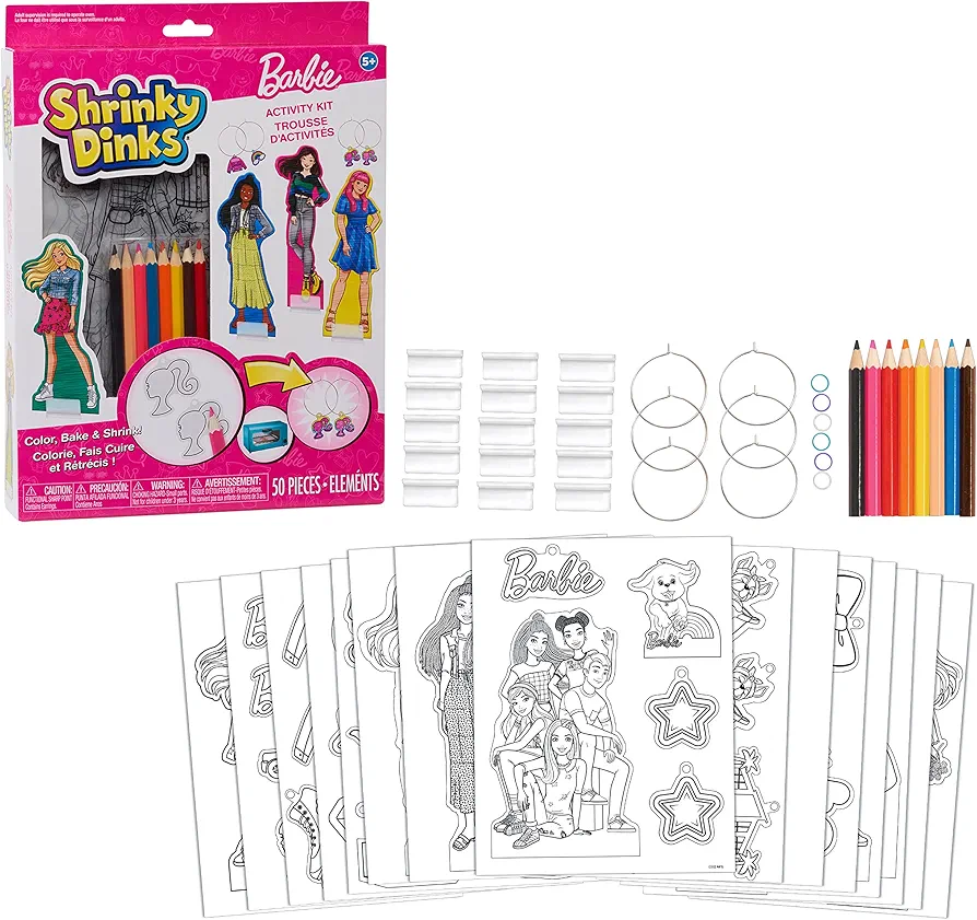 Just Play Barbie Shrinky Dinks Kit and Accessories, 15 Pre-Printed Shrinky Dinks Sheets, Pretend Play, Kids Toys for Ages 5 Up