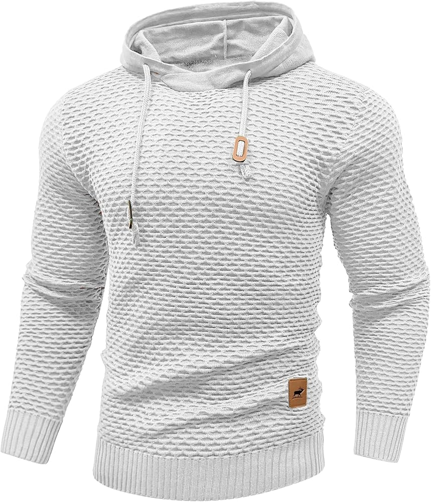 HYPESTFIT Men's Form Fitting Knit Pullover Sweater Hoodie Drawstring Hooded Sweatshirt