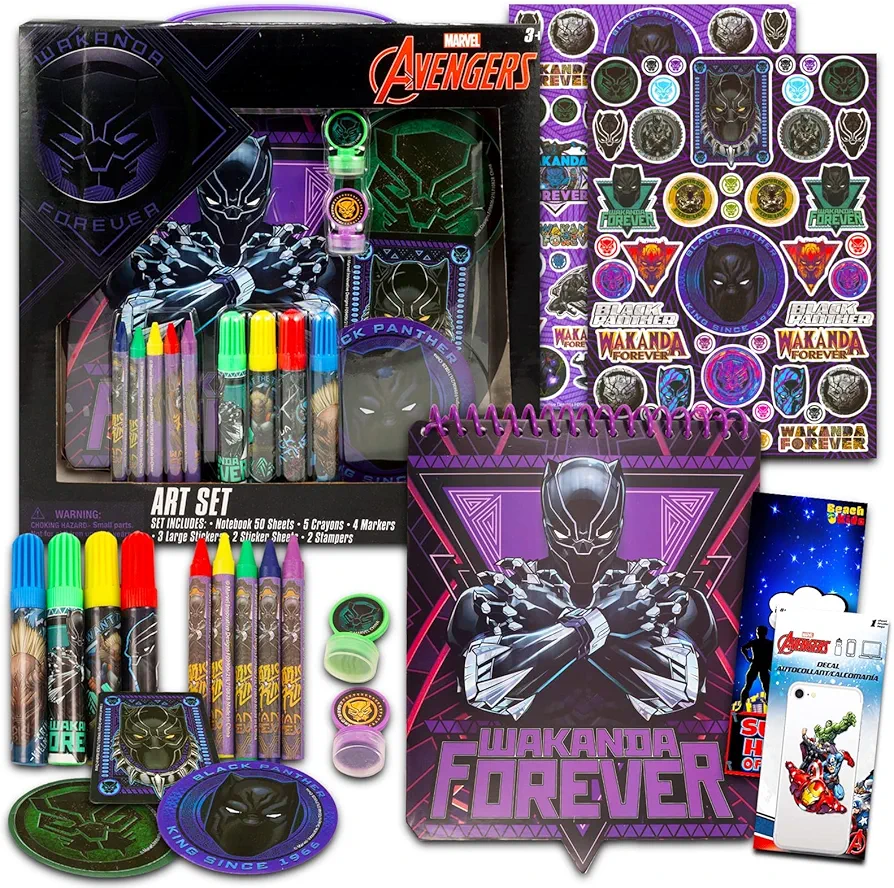 Black Panther Arts and Crafts Set for Kids - Avengers Coloring Bundle with Black Panther Coloring Utensils, Stickers, Stampers and More | Avengers Art Kit