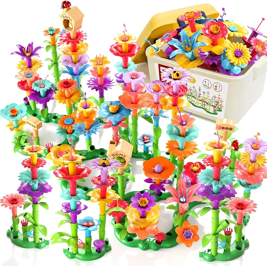 Flower Garden Building Toys for Girls, Educational Activity Preschool Birthday Gifts for 3 4 5 Year Old Girls, Toddler Building Stem Toys for Kids Toddlers Ages 3-5