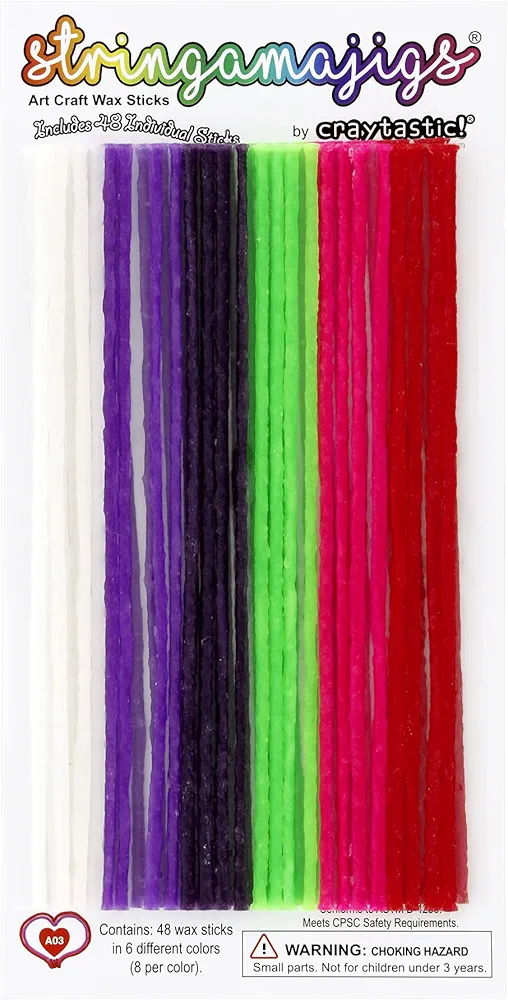 Craytastic! Stringamajigs Neon Art Wax Craft Yarn Sticks for Kids - Retail Package of 1 Pack of 48