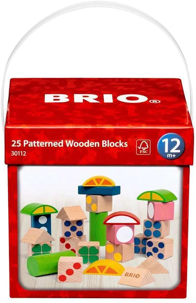 BRIO 25 Patterned Wooden Blocks - Educational Learning Toys for Toddlers Age 12 Months Up (Kids 1 Year Old)