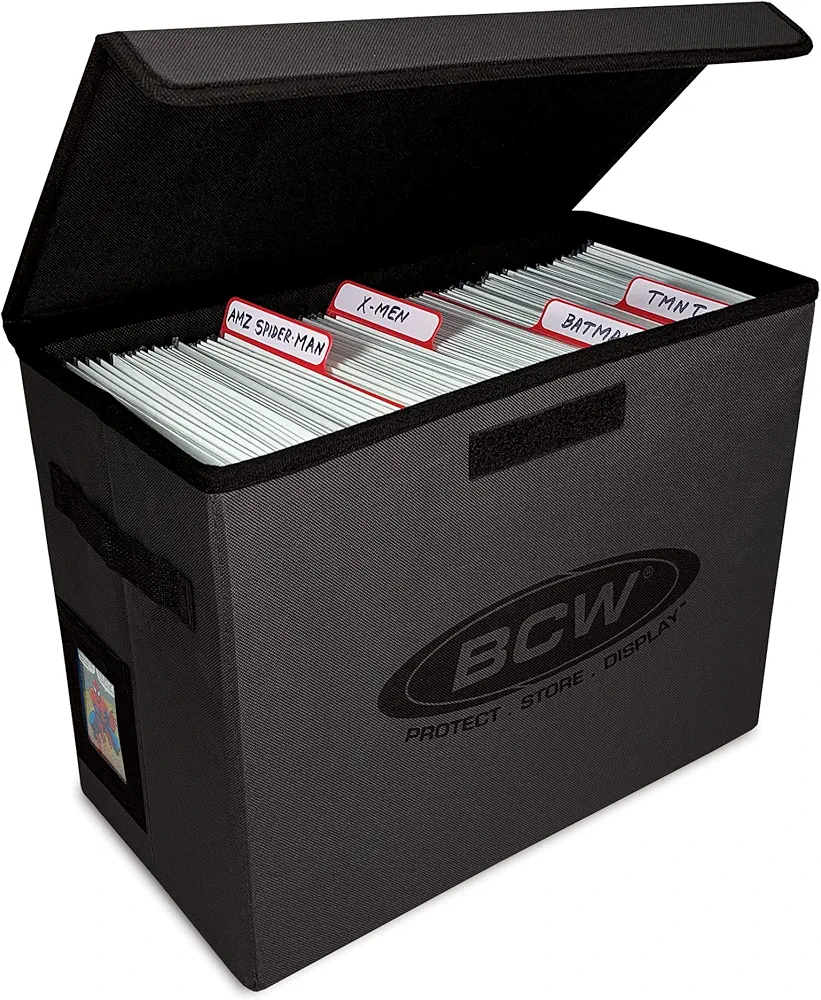 BCW Comic Book Storage Box - 1 ct | Foldable Comic Book Case | Each fits 125-150 Sleeved and Boarded Comic Books | Comic Book Storage For Silver, Bronze, and Current Comics (Single, Gray)