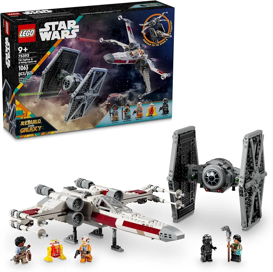 LEGO Star Wars TIE Fighter & X-Wing Mash-up Building Set, Starfighter Toy for Boys and Girls, Customizable Vehicles with 4 Minifigures, Star Wars Gift for Kids or Any Fan Ages 9 and Up, 75393