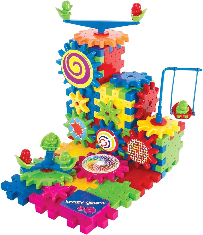 Gear Building Toy Set - Interlocking Learning Blocks - Motorized Spinning Gears - 81 Piece Playground Edition