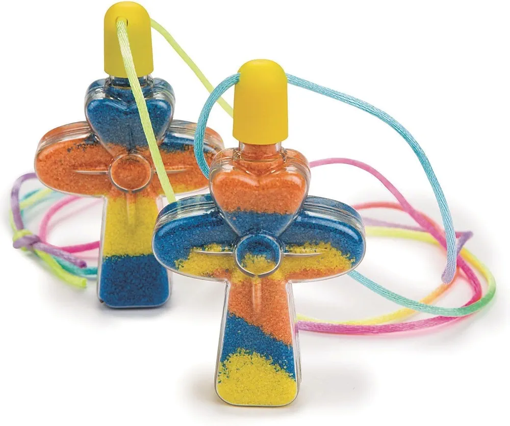 S&S Worldwide Sand Art Cross Necklace Craft Kit, Create Colorful Cross Necklaces by Layering Included Sand, Great Group Project for Kids, Church Camp, Sunday School, 2" W x 3" H, 36" Cord, Pack of 24