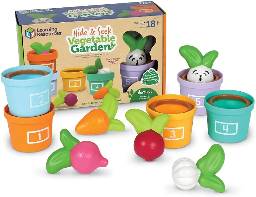 Learning Resources Hide and Seek Vegetable Garden - Eco Friendly Toddler Learning Toys, Preschool Toys for Kids Ages 18+ Months, Montessori Food Toys, Garden Toys, Green Toys