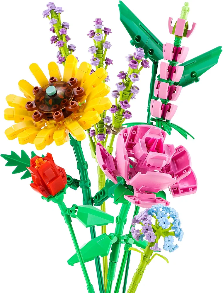 Flowers Bouquet Toys Building Set for Adults - Artificial Flowers with Tulip & Sunflower & Rose & Lavender, Arts and Crafts, Home Decor, Birthday Gifts for Her, Him, Mothers