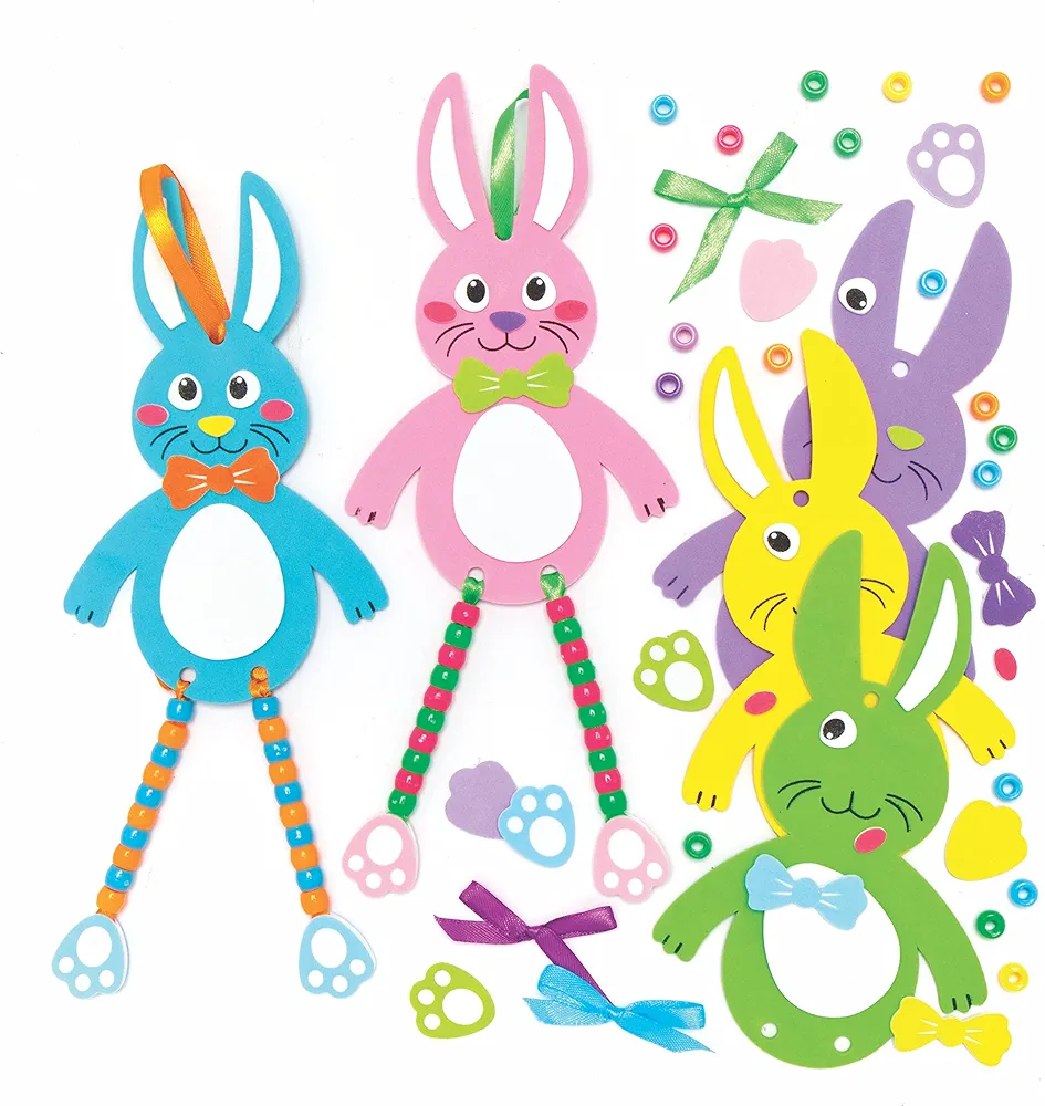 Baker Ross AX764 Easter Bunny Bead Decoration Kits - Pack of 5, Creative Art and Craft Supplies for Kids to Make and Decorate