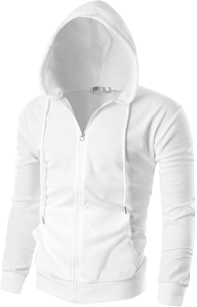 Ohoo Mens Slim Fit Lightweight Zip Up Hoodie with Pockets Long Sleeve Full-Zip Hooded Sweatshirt