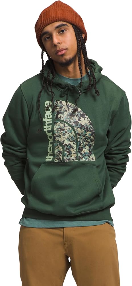 THE NORTH FACE Men's Jumbo Half Dome Hoodie, Pine Needle/Misty Sage Fallen Leaves Print, Small