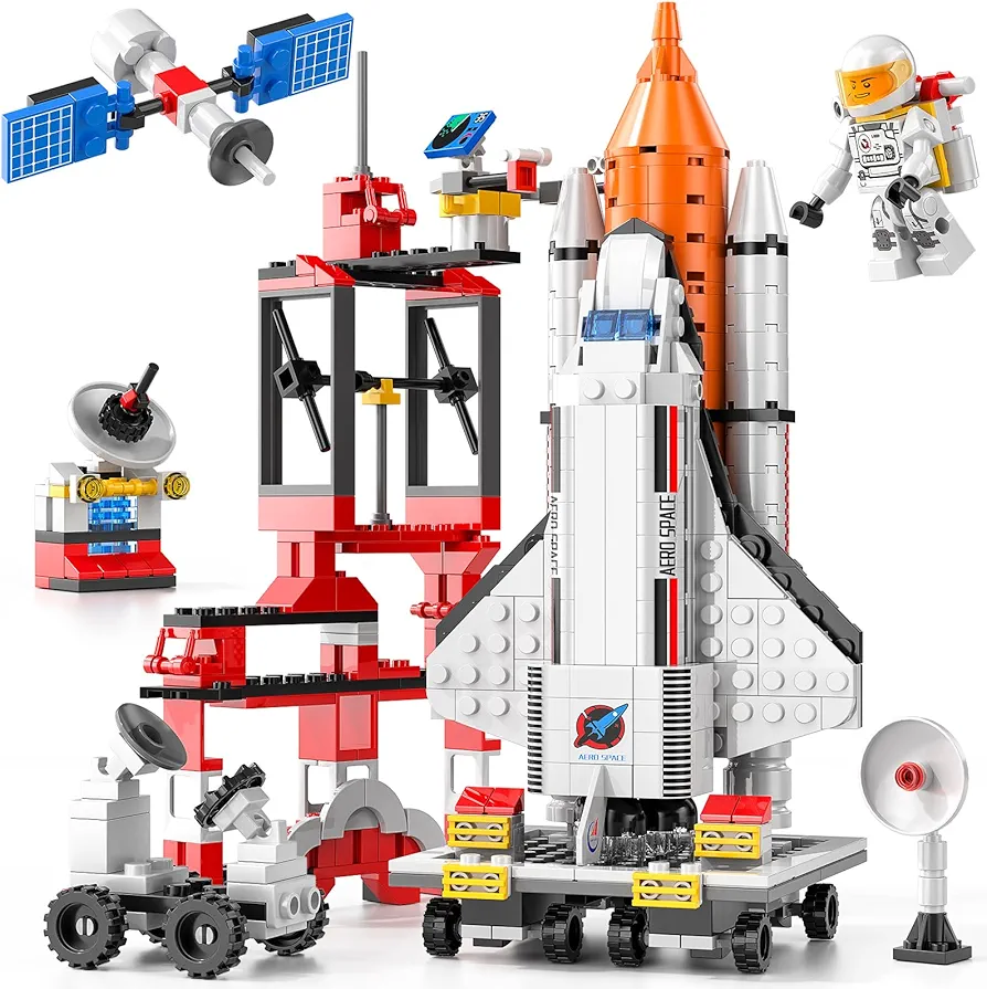 16 in 1 Space Rocket Launch Center Building Toy Set, STEM-Inspired Space Toy with Rocket, Launch Tower, Observatory, Control, Birthday Christmas Easter Gifts for 6 7 8 9 10 11 12 Year Old Boys