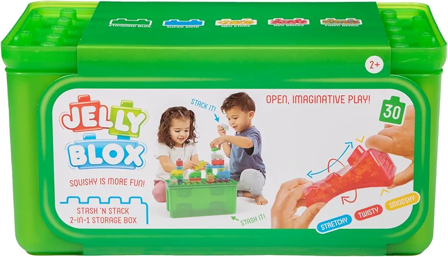 Goliath Jelly Blox Stash 'N Stack 2-in-1 Storage Case | Toddler & Preschool Building Blocks Kids Can Squeeze, Stretch, Squish | Safety Tested & Ouch-Free | Tactile, Sensory Play for Ages 2+