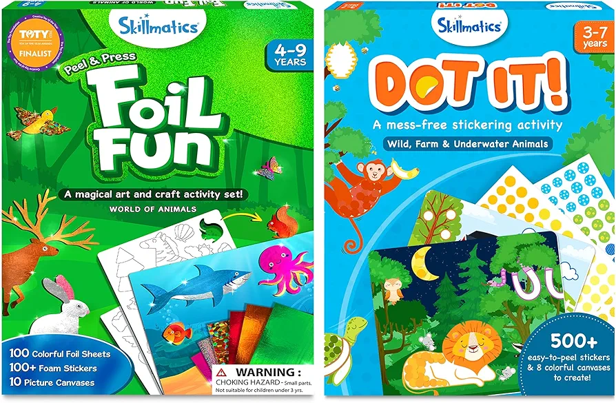 Skillmatics Foil Fun & Dot It Animals Theme Bundle, Art & Craft Kits, DIY Activities for kids