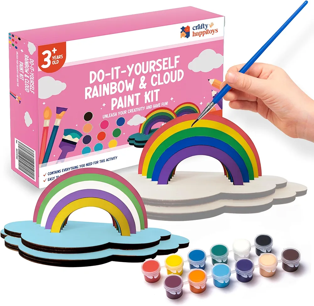 Rainbow Craft for Girls Ages 6-8, 3D Rainbow Art Wooden Painting Kits for Kids, Goodie Bag Stocking Stuffer, Return Party Favor Gifts for Kids, Paintable Wooden Crafts