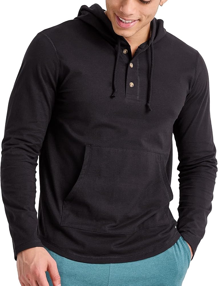 Hanes Mens Originals Tri-Blend Jersey Hoodie, T-Shirt Hoodie With Henley Collar