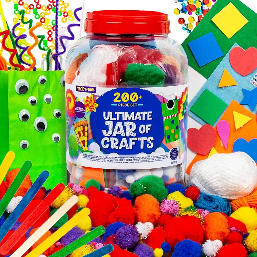 Made By Me! Ultimate Jar of Crafts, 200+ Piece Rainbow Craft Supply Bundle, Craft Supplies Starter Kit, Great Arts & Crafts Kit for Travel and On-The-Go, Perfect for Kids and Adults Ages 6+