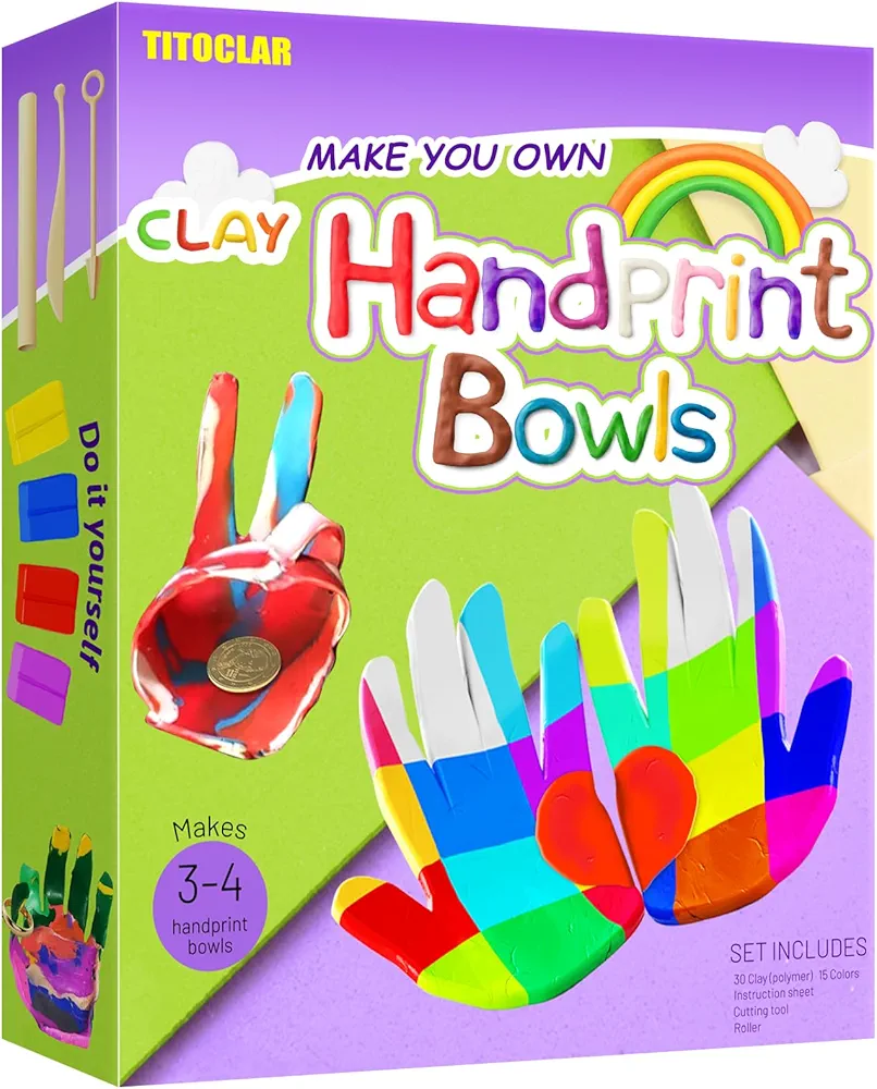 Make Your Own Clay Handprint Bowls - Arts & Crafts for Kids Girls Ages 4-8 6-8 8-12, Mothers Day Crafts for Kids, Ideal Gifts Toys for Girls Boys Kids, Birthday Gifts Mothers Day Gifts