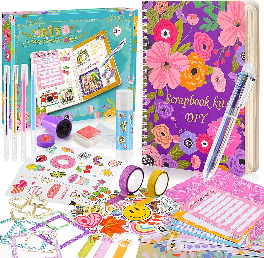 ZapWhiz DIY Journal Kit for Girls, Journal Set for Teen Girls Gifts, Daily & Scrapbook Supplies Kit, Journaling Art Crafts for Girls 8-12, Birthday Gifts for 7 8 9 10 11 12 Year Old Girl