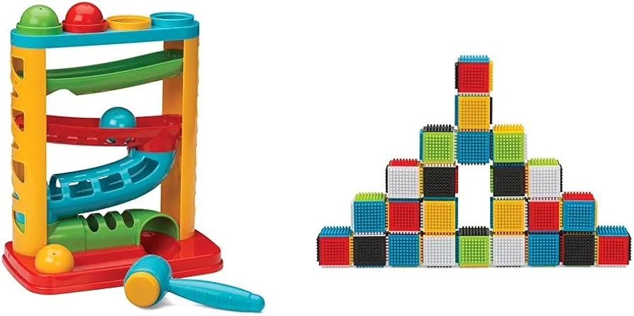 Infantino Ball Tower & Sensory Blocks Set - Educational Baby Toys, Hand-Eye Skills, Cause & Effect, Easy Grip Building Blocks