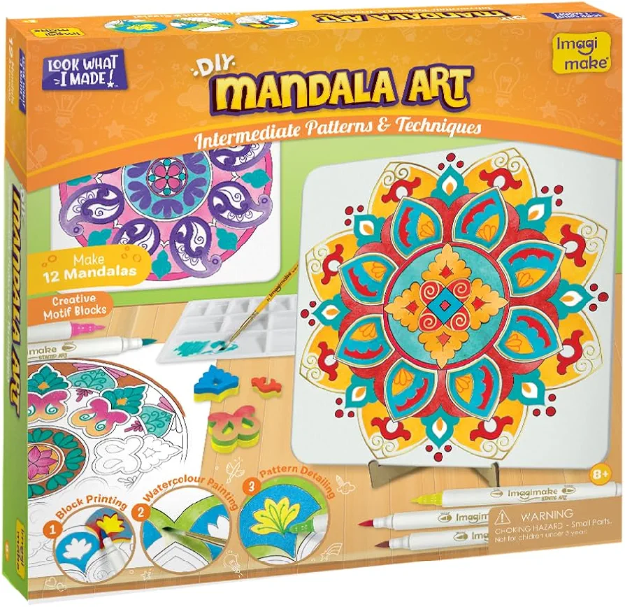 Imagimake Mandala Art Kit | Watercolor Paint Set | 12 Exciting Mandala Projects in Arts and Crafts for Kids Ages 8-12-14-16 | Craft Kits for Adults & Kids | 7 Year Old Girl Birthday Gifts