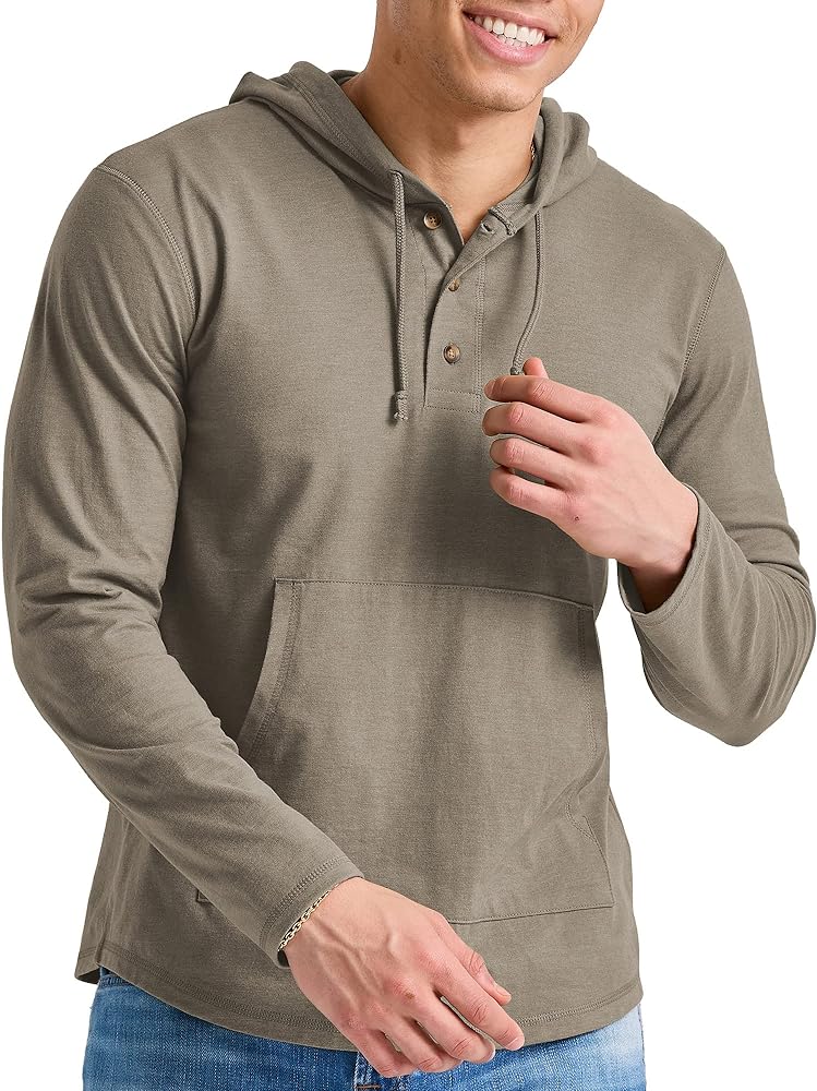 Hanes Mens Originals Tri-Blend Jersey Hoodie, T-Shirt Hoodie With Henley Collar