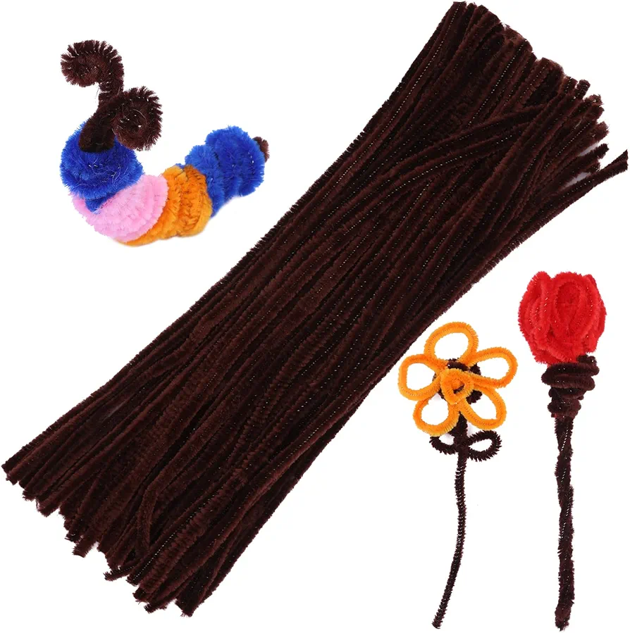 60 Pieces Brown Pipe Cleaners, Christmas Craft Pipe Cleaners,Pipe Cleaners Chenille Stem,Pipe Cleaners Bulk,Art Pipe Cleaners for Creative Home Decoration Supplies Arts and Crafts Project