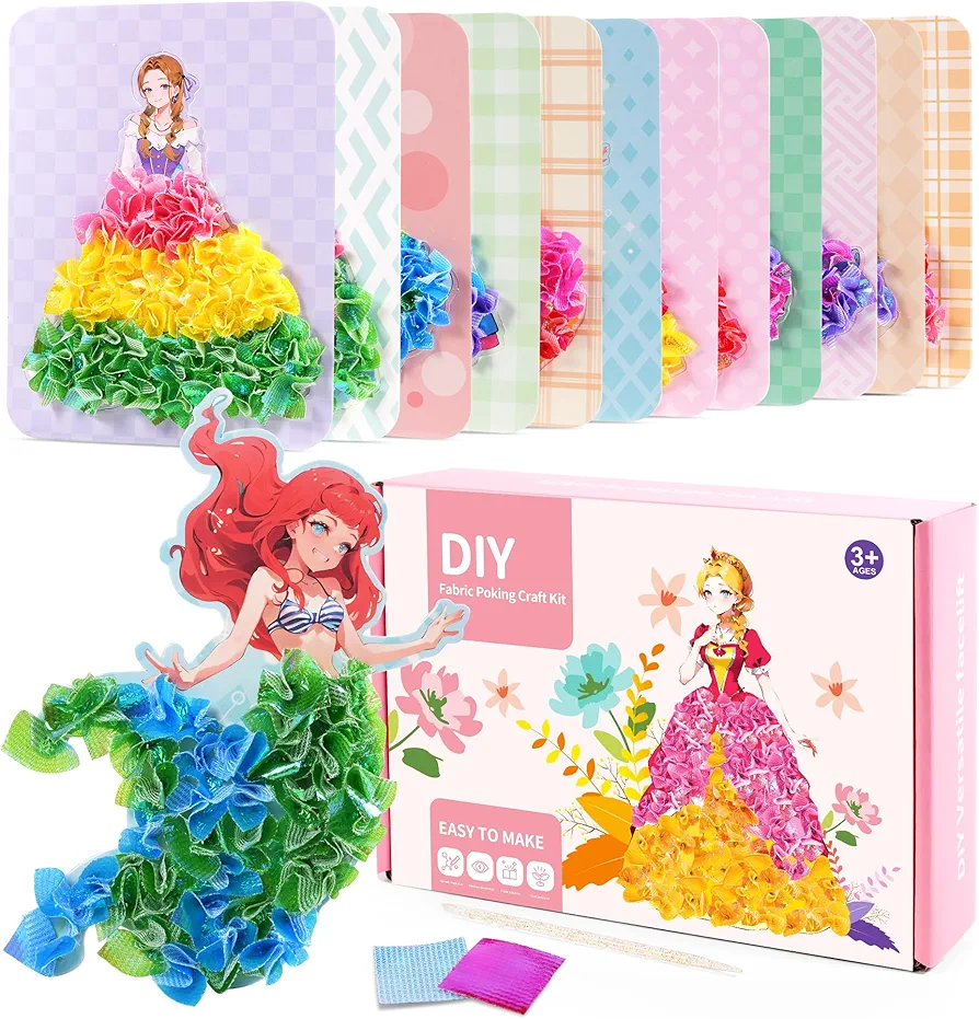 Crafts for Girls Ages 8-12 - Puzzle Puncture Painting with 12 Princess Board Stickers - Fabric Poking Art DIY Gifts for Kids Birthday Easter Age 4, 5, 6, 7, 8, 9, 10-12, 6-8