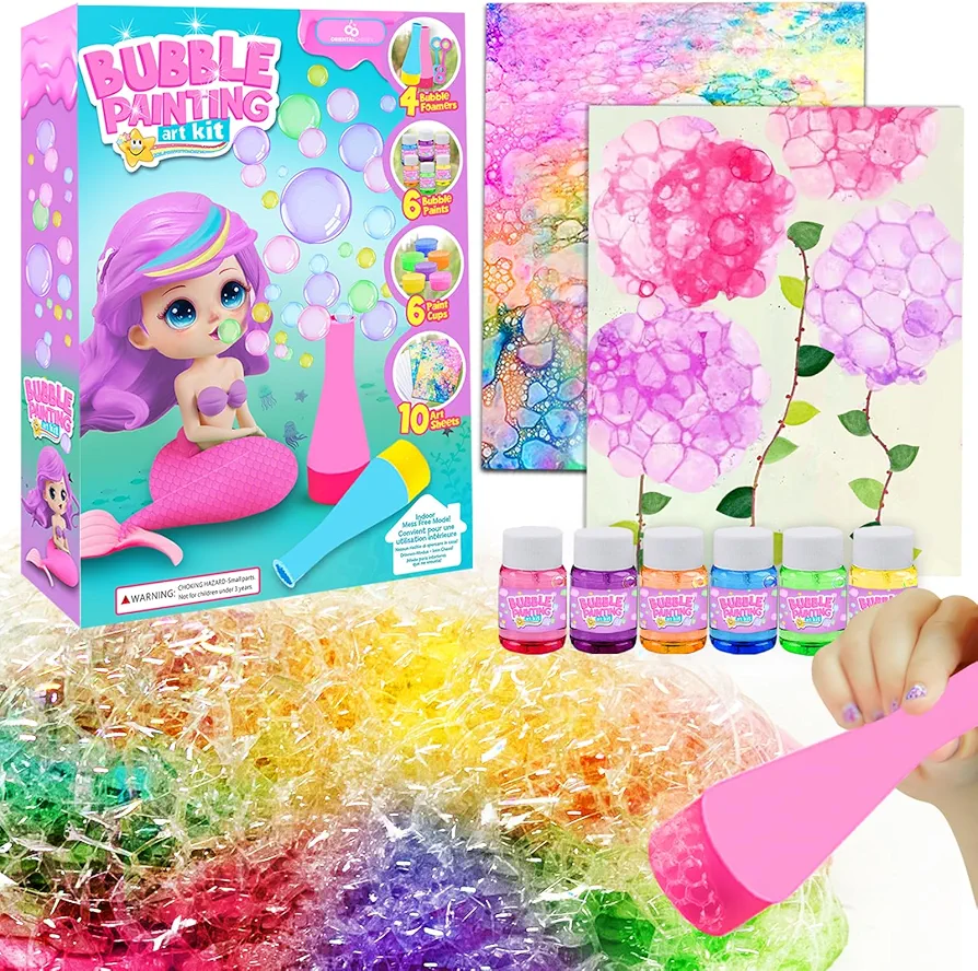 Crafts for Girls Ages 8-12 - Bubble Drawing Kit - DIY Art and Painting Supplies, Birthday Easter Basket Stuffers Valentine Gifts for 3-5 4-6 6-8 Kids Boys Toddler Christmas Activity Toys Party Favors