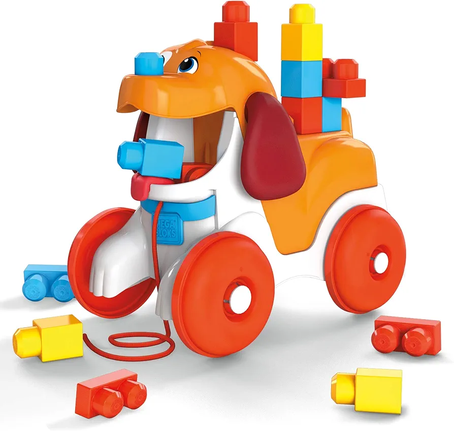 Mega Bloks Pull-Along Puppy Preschool Building Set with Block Pooping, Multi (GNW63)