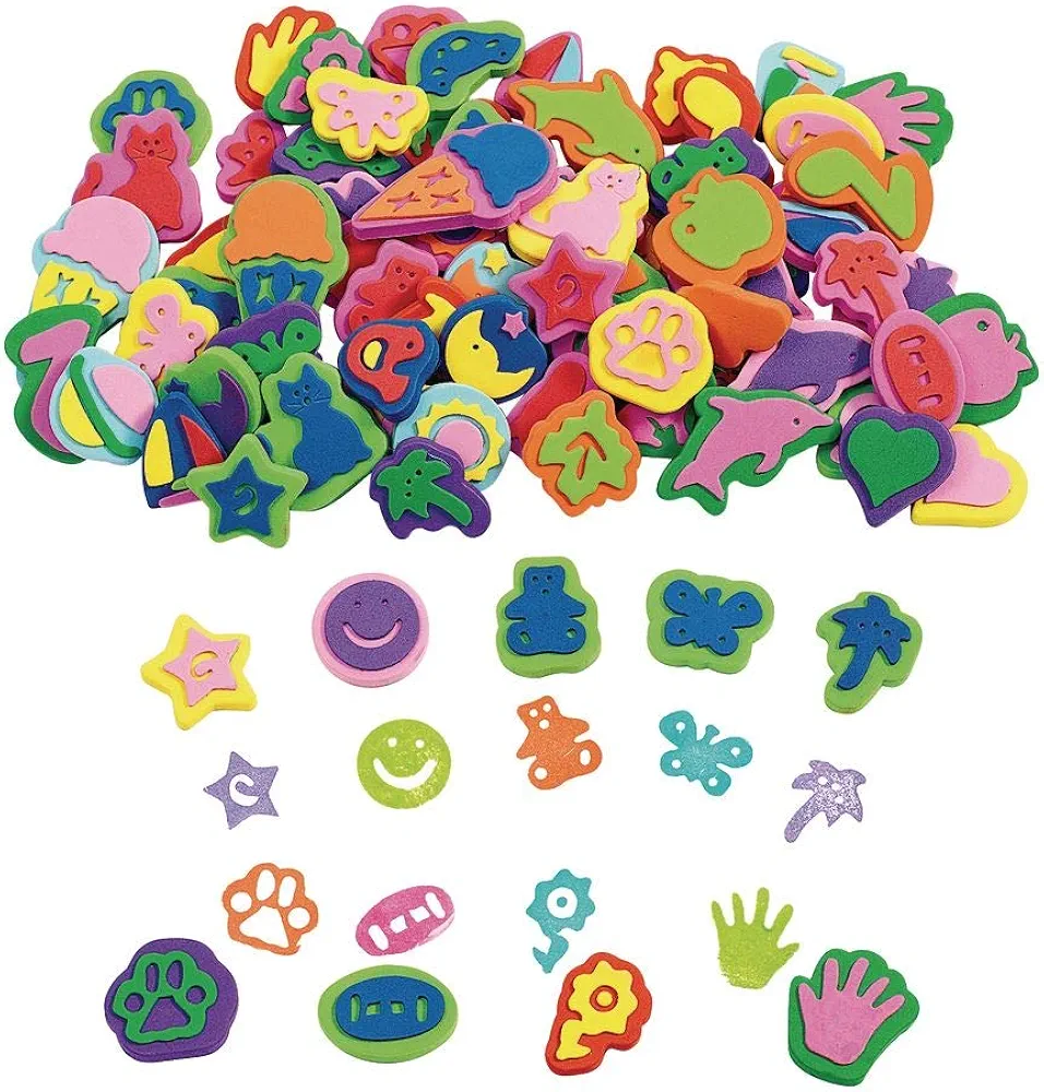 Colorations Mega Foam Stamper Mix, Bulk, Value Pack, 80 Stamps, 25 Assorted designs, EVA Foam, for Kids, Arts & Crafts, Educational, Gift, Non-Toxic, Learning, Stamping