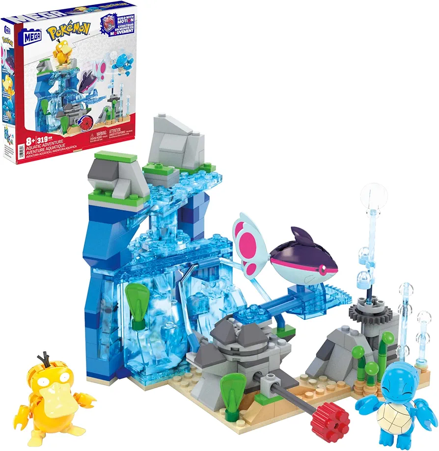 Mega Pokémon Building Toys Set Aquatic Adventure with 319 Pieces, 2 Poseable Characters, for Kids