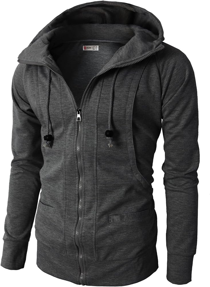 H2H Mens Casual Slim Fit Hoodie Zip-Up Long Sleeve Active Jackets