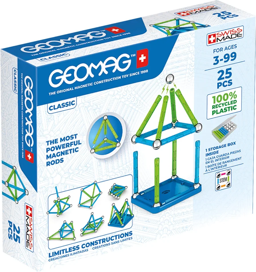 Geomag Magnetic Toys Classics 25-Piece Building Set for Kids Ages 3-99 | Swiss-Made STEM & STEAM Authenticated Educational Toy Made from 100% Recycled Plastic | Creative Learning Play