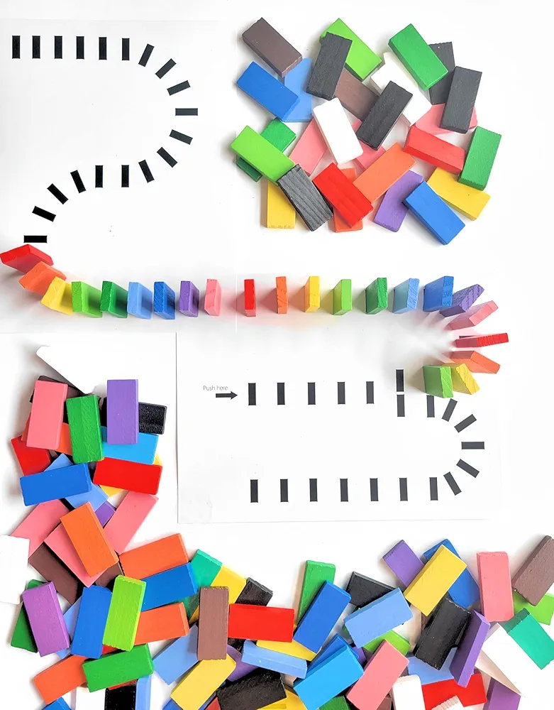 Wood Building Blocks with Domino Effect Pattern Cards Stem Kits for kids age 8-10, Arts and Crafts for Kids ages 8-12, Kids Games, Educational Science Kits for kids age 5-7, Building Blocks for kids