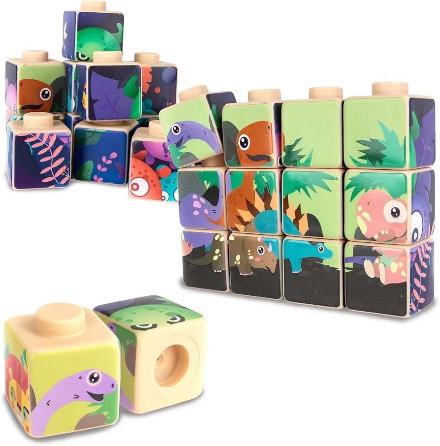 ArtCreativity Silicone Picture Puzzle Blocks for Kids, 12 Stacking Baby Blocks with Four Different Pictures Printed on The Sides, 2" Soft Toy Building Blocks for Toddlers