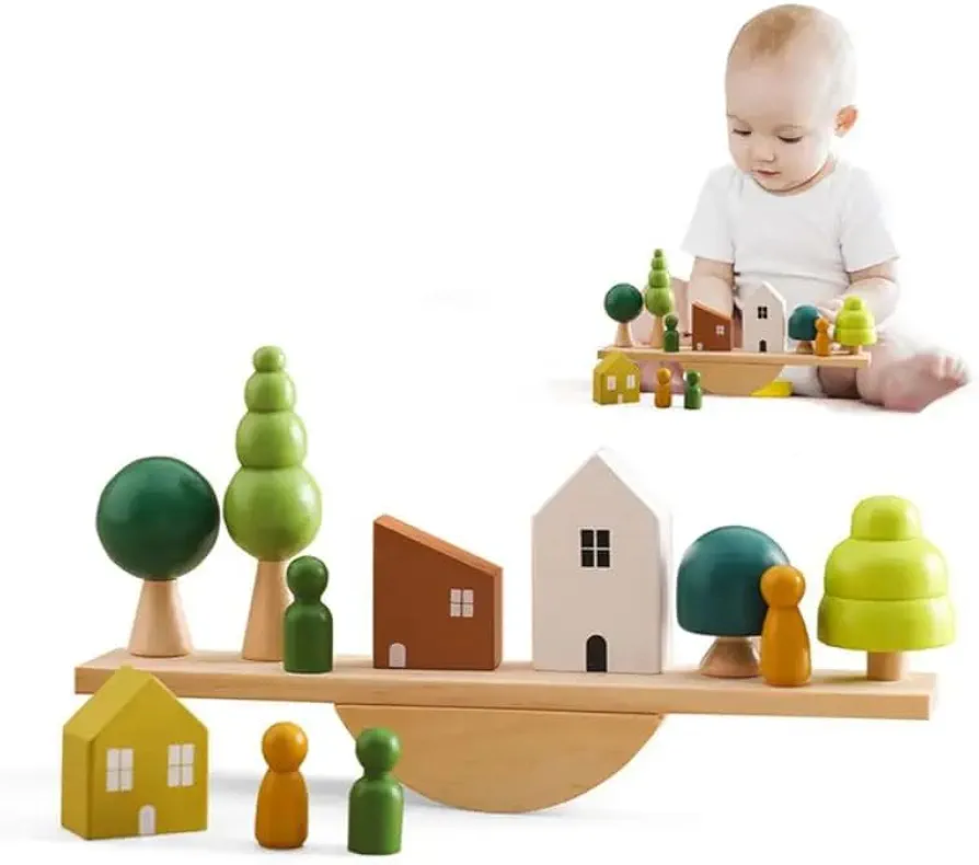 Wooden Baby Animal Balance Board Threading Toys Wooden Seesaw Stacking Toys Blocks Board Games Montessori Educational Baby Gifts