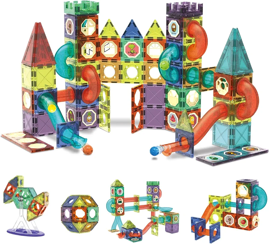 Contixo STEM Building Toys - 110 pcs Marble 3D Magnetic Run Tiles Learning Stacking Educational Building Blocks Set, Creativity Beyond Imagination, Inspirational, Recreational Toy for Kids