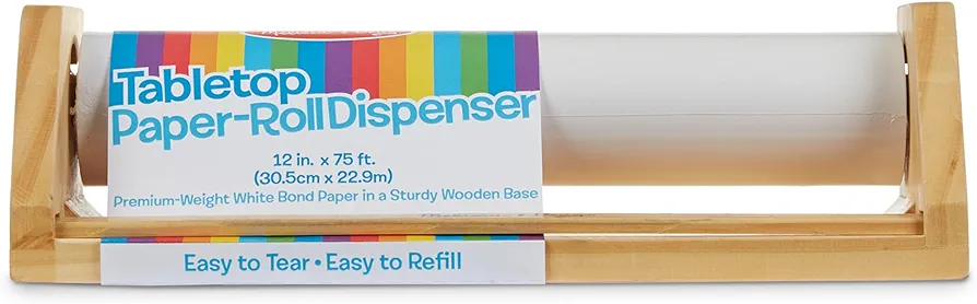 Melissa & Doug Wooden Tabletop Paper Roll Dispenser With White Bond (12 inches x 75 feet) - Drawing, Art, Craft For Kids