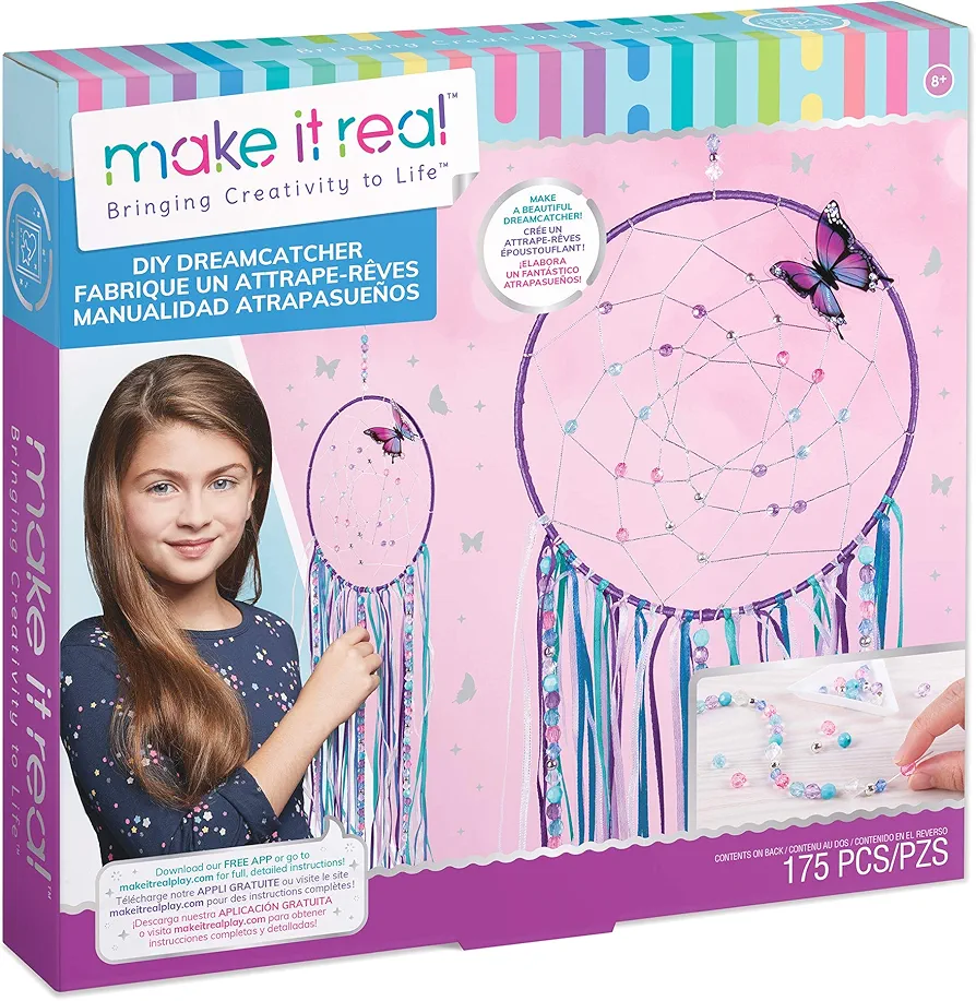 Make It Real: DIY Dreamcatcher - Purple Pink Blue Butterfly, 175 Piece All-in-One DIY Kit, Tweens & Girls, Bedroom Décor, Arts & Crafts, Make A Beautiful Hanging Bead Dreamcatcher, Kids Ages 8+