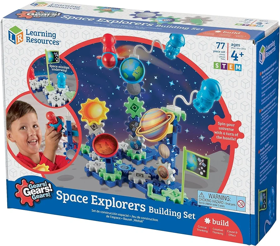 Learning Resources Gears! Gears! Gears! Space Explorers Building Set, 77 Pieces, Ages 4+, Gears & Construction Toy, STEM Toys, Gears for Kids