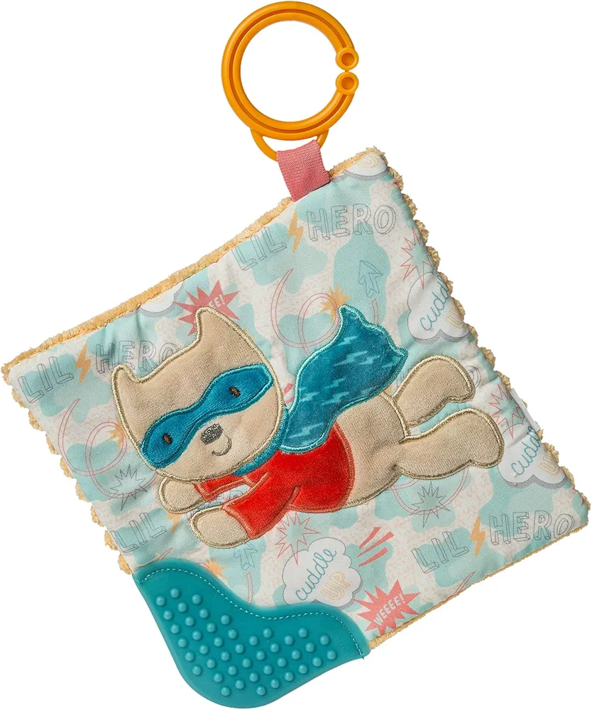 Mary Meyer Crinkle Teether Toy with Baby Paper and Squeaker, 6 x 6-Inches, Lil' Hero