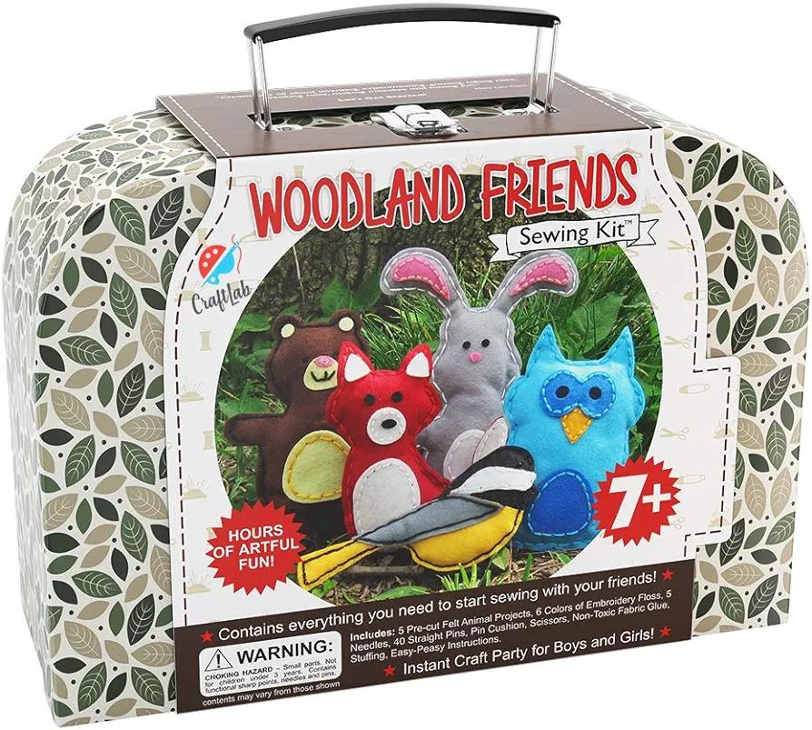 Woodland Animals Kids Sewing Kit, Educational Beginner Arts & Crafts Gift for Boys and Girls Ages 7 to 13 DIY Learn to Sew Embroidery