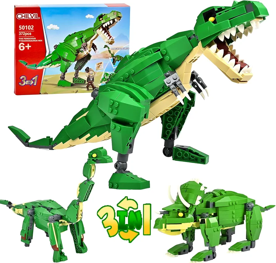 3 in 1 Big Dinosaur Building Blocks Set for Kids Adults, Stem Jurassic Park Toy Kits for Boys Year Old Age 4 5 6 7 8-12, Education Boy Toys, Easter Bastet Stuffer Gifts.